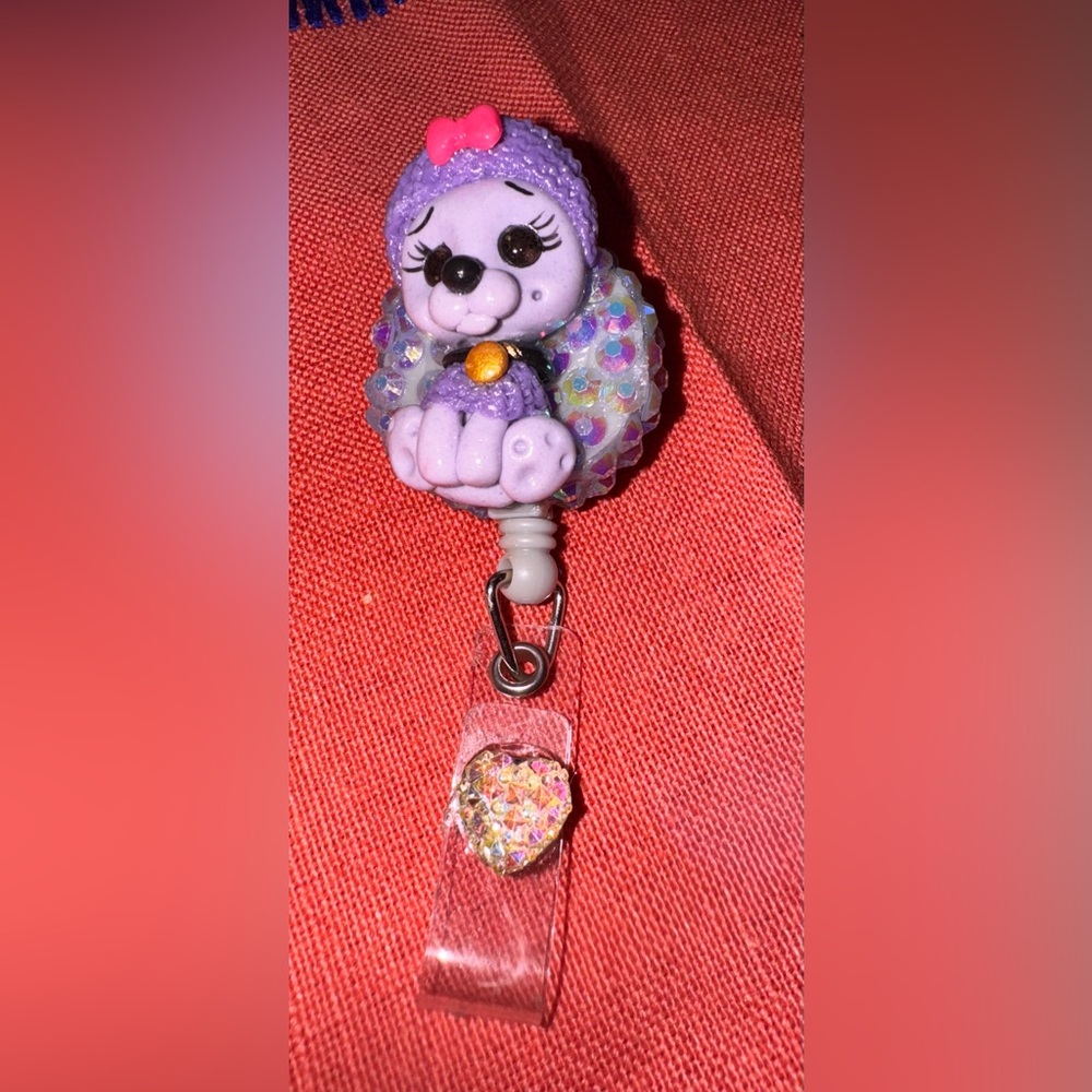 Adorable Purple Dog badge reel